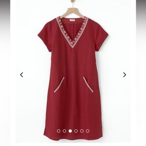 Garnet Hill women’s Linen Embroidered Pocket-Detail Dress